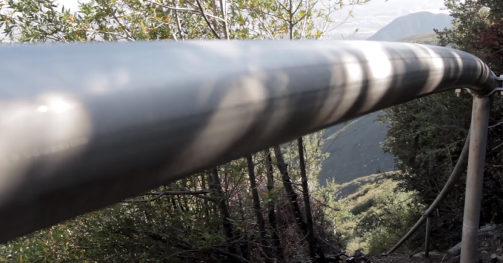 A Nestle Waters pipeline cuts through the San Bernardino National Forest